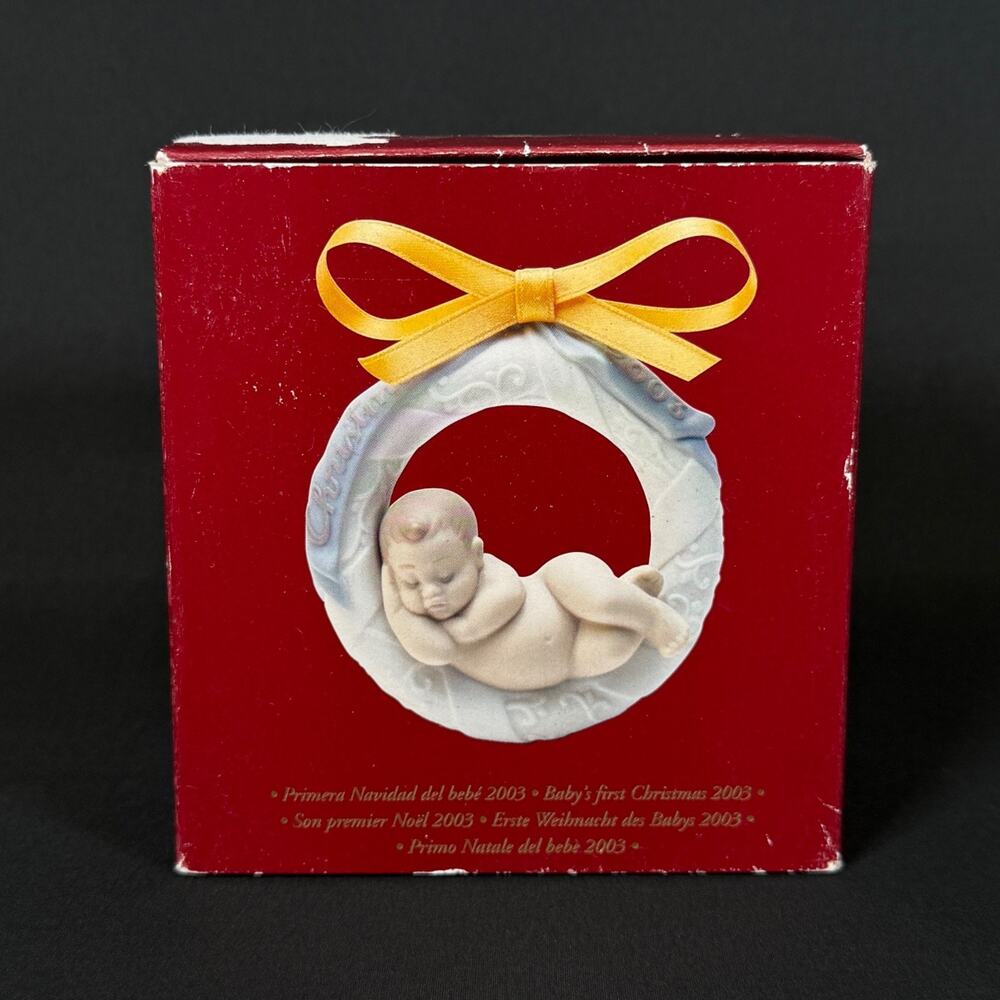 Lladro W Box 2003 Baby’s First Christmas Tree Ornament 3 Inch Porcelain Figurine